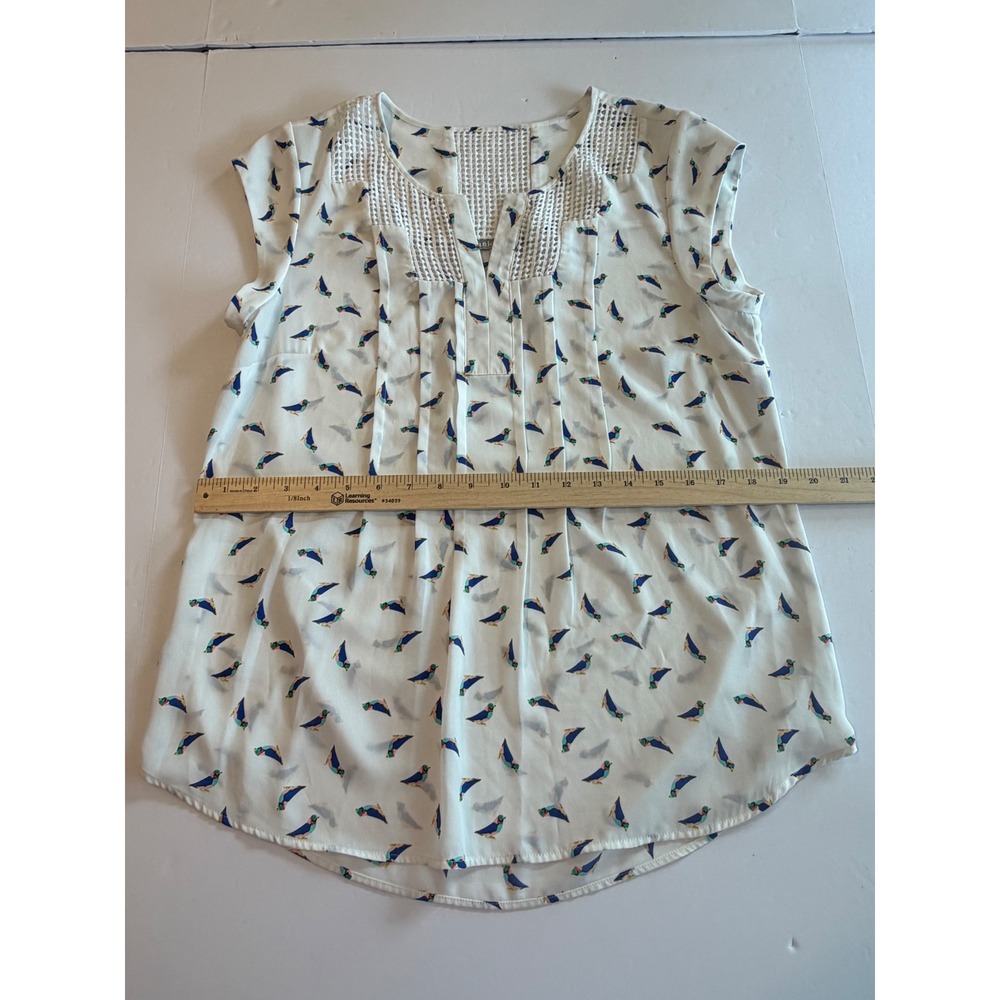 Daniel Rainn Bird Print Crochet Lace Pleated Sleeveless Blouse White Medium - Picture 6 of 8